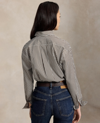 Polo Ralph Lauren Women's Relaxed-Fit Striped Cotton Shirt - Dark Brown/White