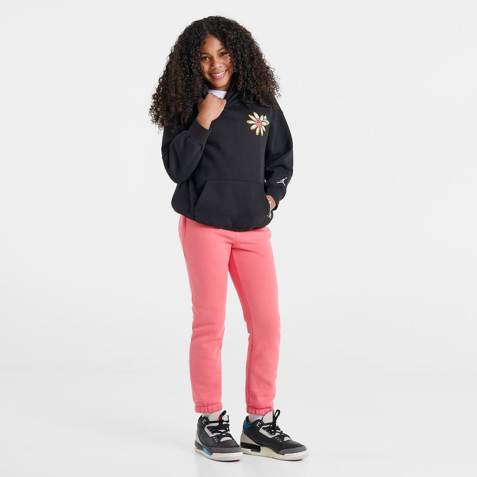 Girls' Big Kids' Jordan Floral Flight Pullover Hoodie - Black - view 2