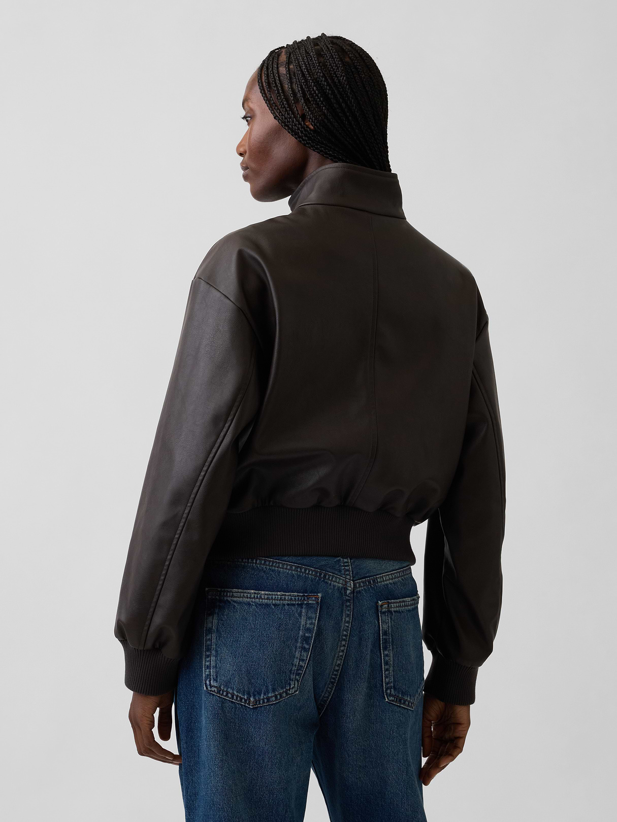 Vegan Leather Bomber Jacket - Dark brown