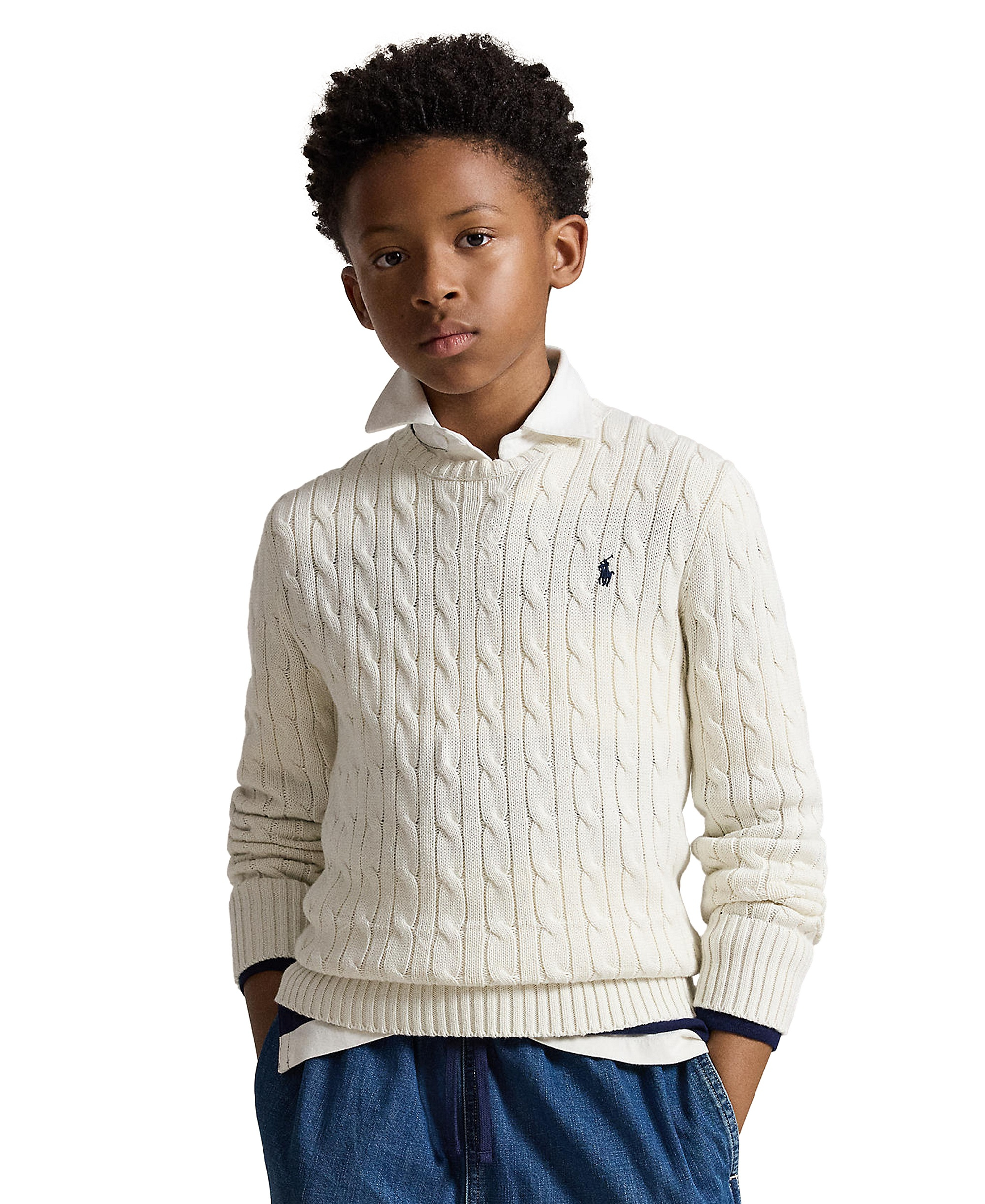 Polo Ralph Lauren Boys' 8-20 Cable-Knit Cotton Sweater - Cream