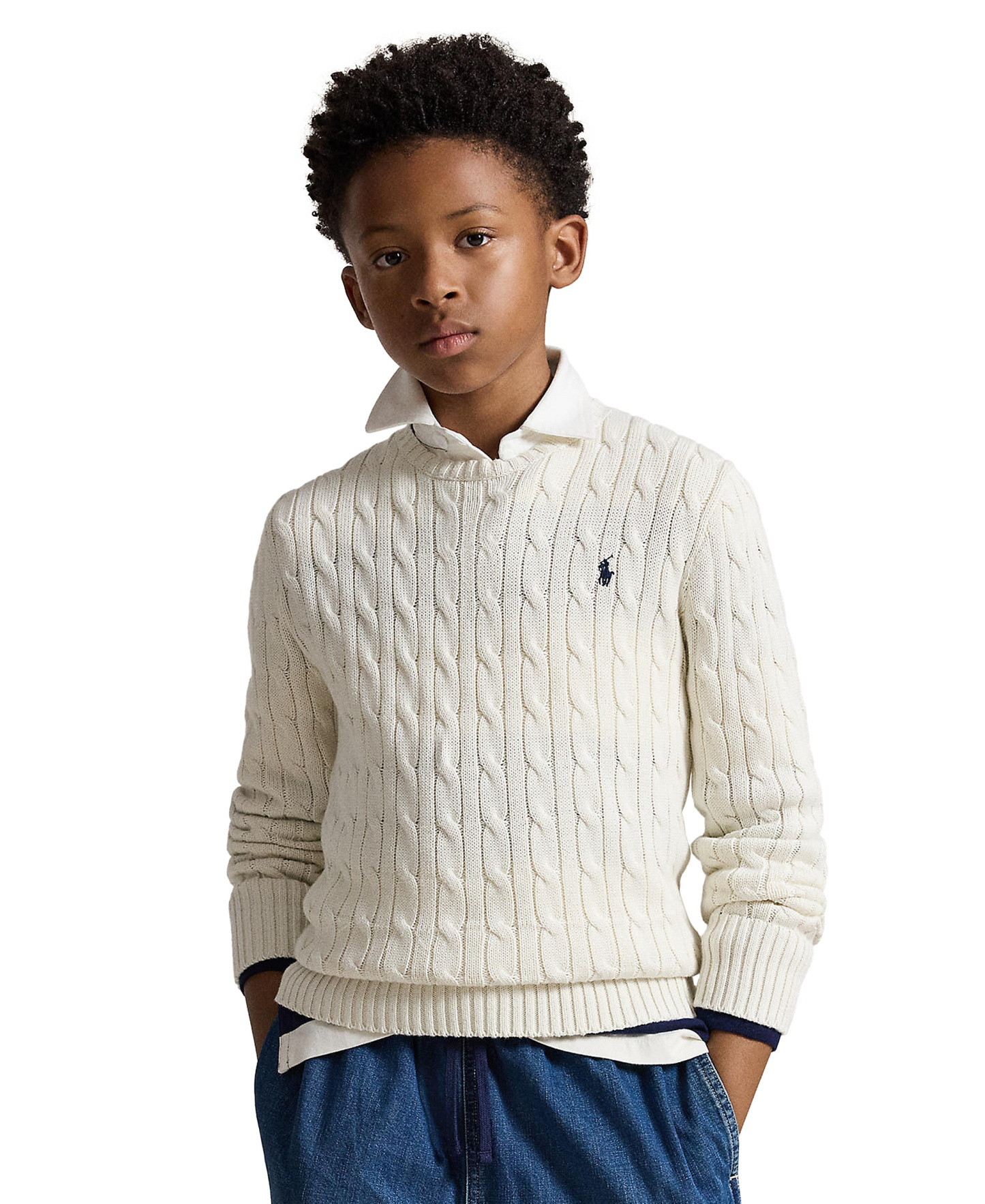Polo Ralph Lauren Boys' 8-20 Cable-Knit Cotton Sweater - Cream