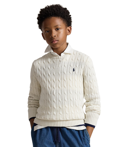 Polo Ralph Lauren Boys' 8-20 Cable-Knit Cotton Sweater - Cream
