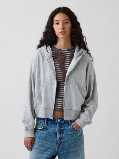 VintageSoft Terry Oversized Wedge Zip Hoodie - Heather grey