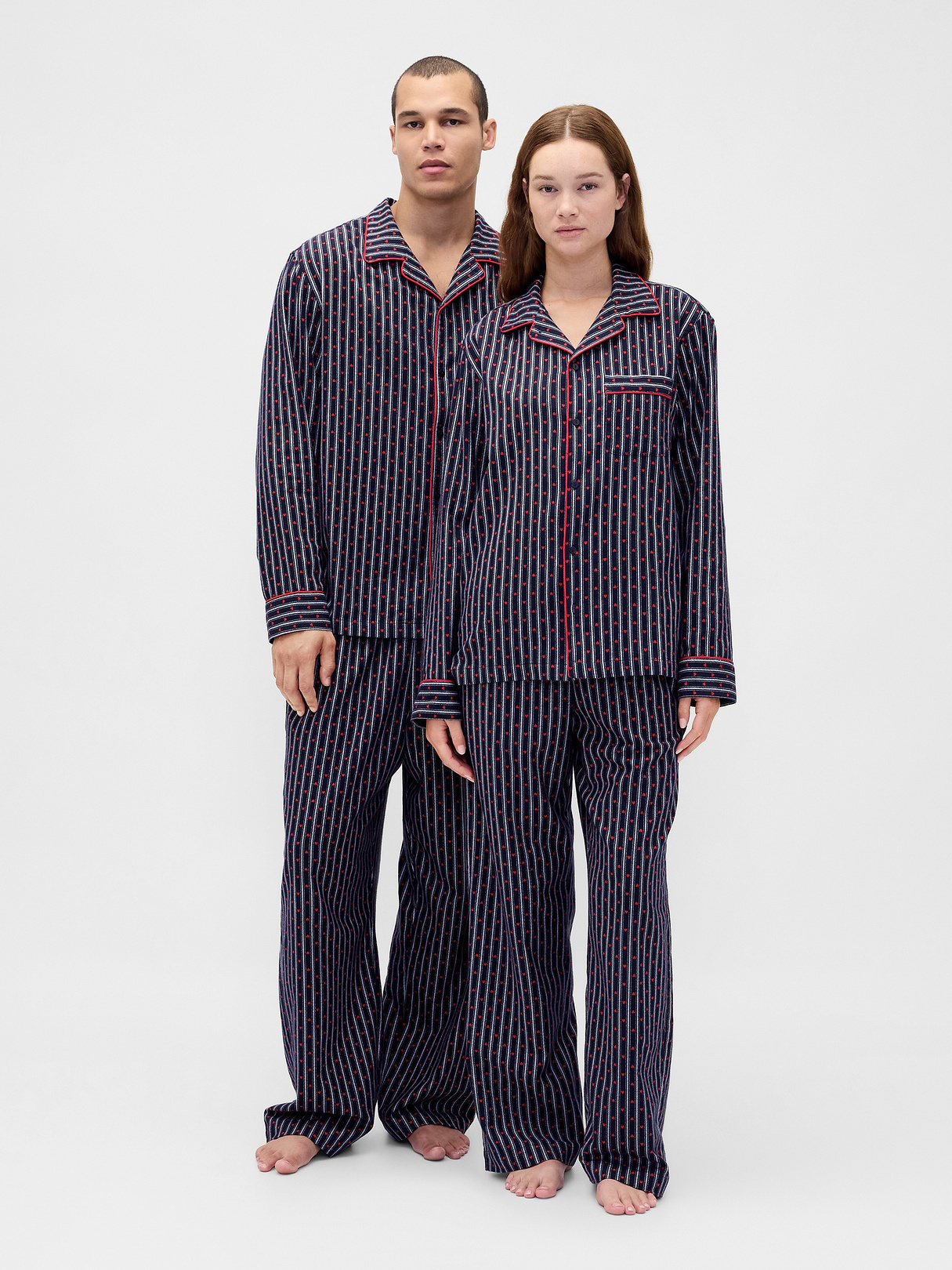 Adult Softest Flannel PJ Pants - Navy blue hearts & stripe