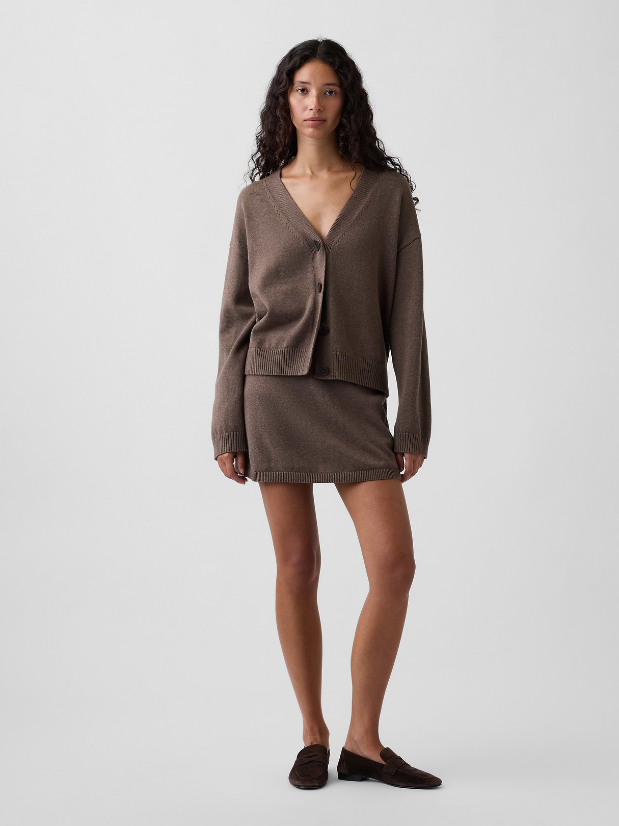 100% Cotton Oversized Cardigan Sweater - Cool brown