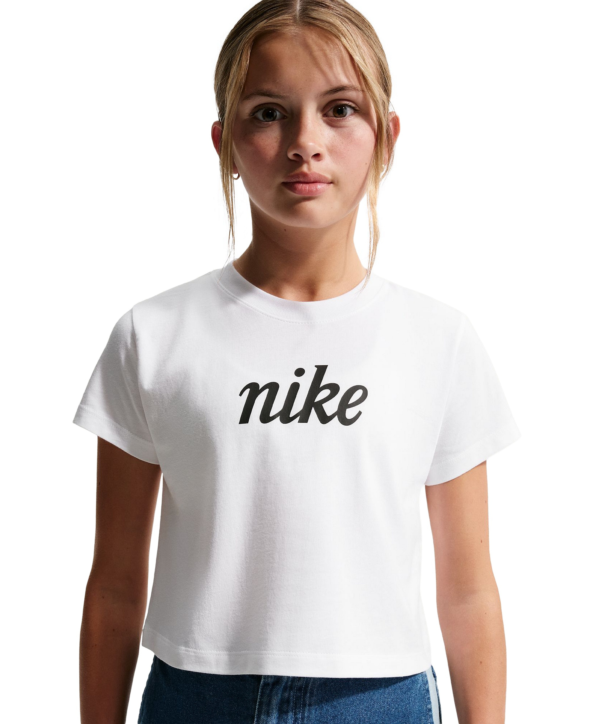Nike Girls' 7-16 Sportswear Cropped Short-Sleeve T-Shirt - White
