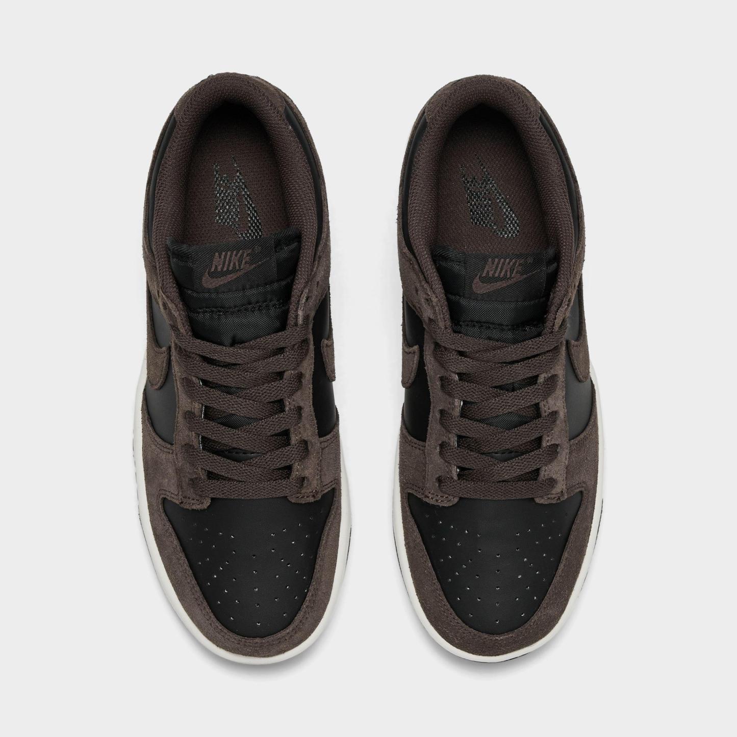 Women's Nithtke Dunk Low Mini Swoosh Casual Shoes - Black/Sail/Metallic Silver/Baroque Brown - Top view