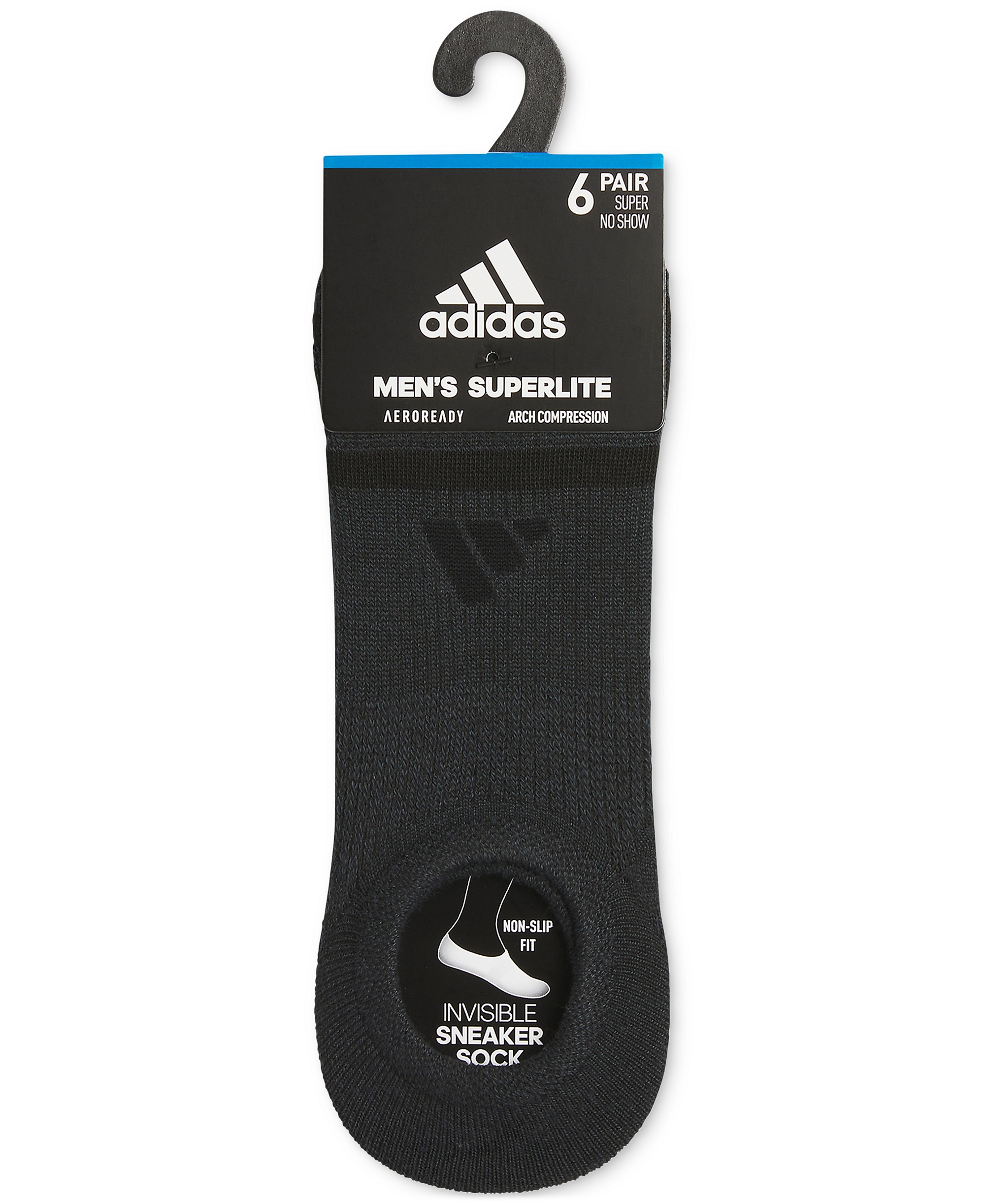 adidas Men's Superlite 3.0 No-Show No-Slip Socks - 6 pk. - Black