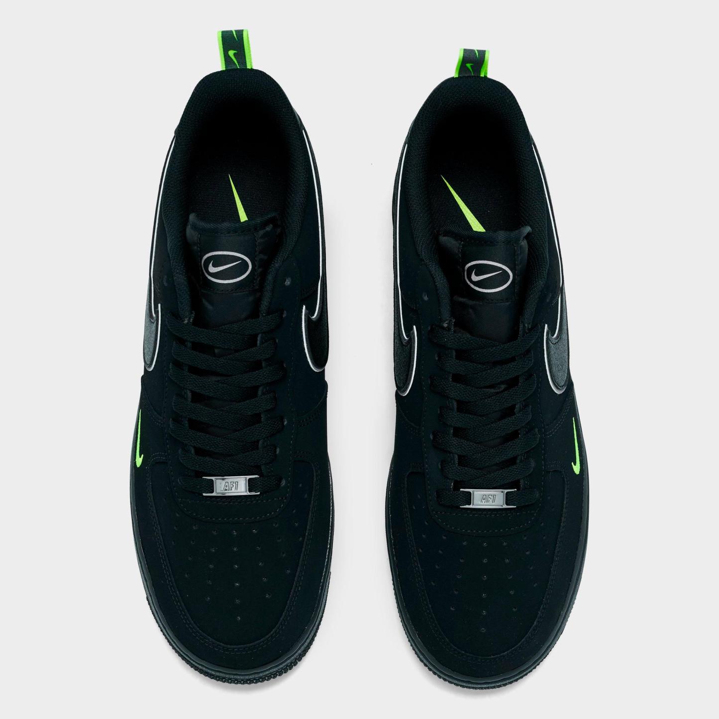 Men's Nithtke Air Force 1 '07 LV8 Casual Shoes - Part 2 - Black/Black/Flat Pewter/Volt - Top view
