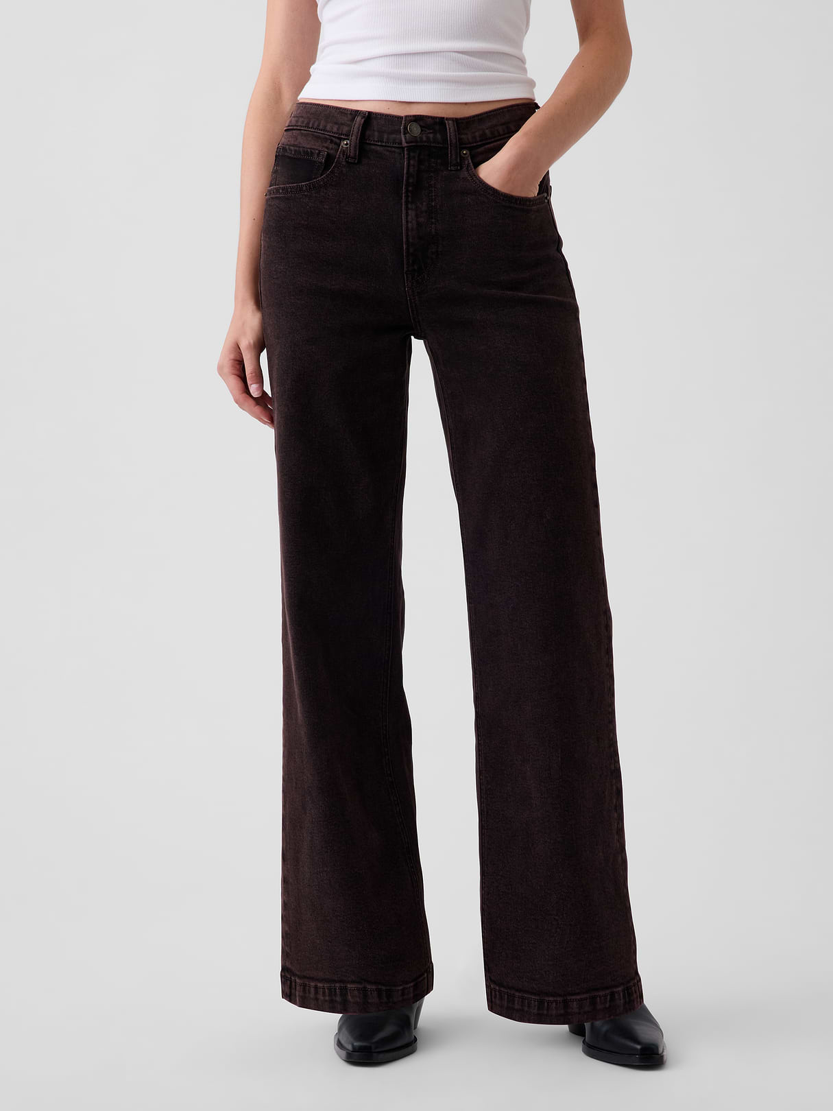 High Rise Stride Wide-Leg Jeans - Terra brown