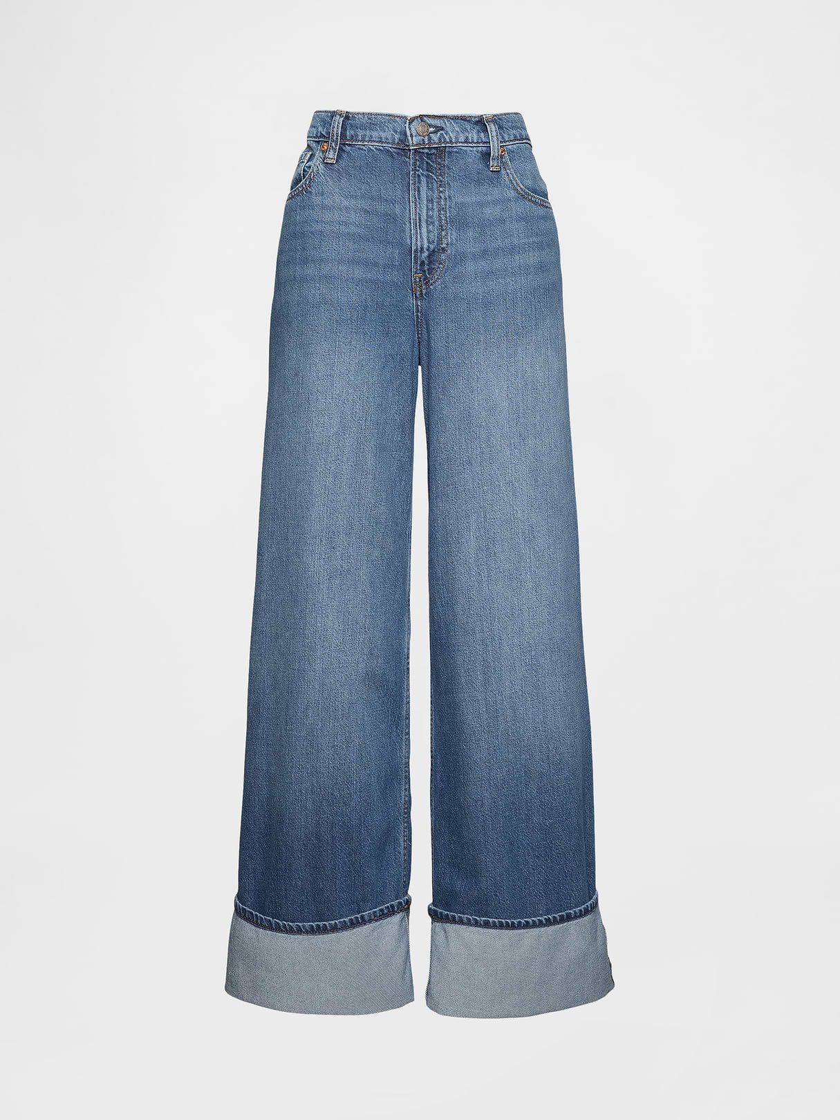 Mid Rise UltraSoft Baggy Jeans - Cuffed medium wash