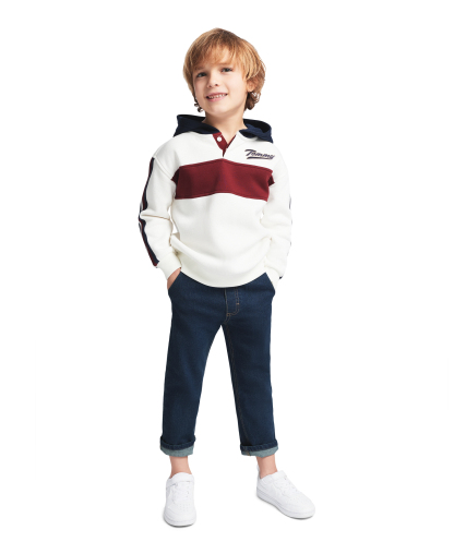 Tommy Hilfiger Toddler Boys' 2T-5T Hoodie and Denim Pants, 2-Piece Set - Vanilla/Navy