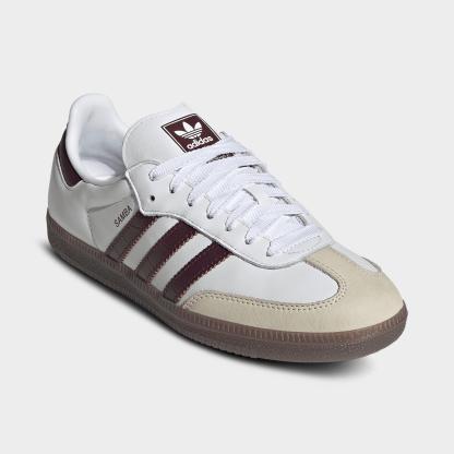 Women's adidas Originals Samba OG Casual Shoes - Part 1 - Cloud White/Maroon/Gum - Both shoes facing left