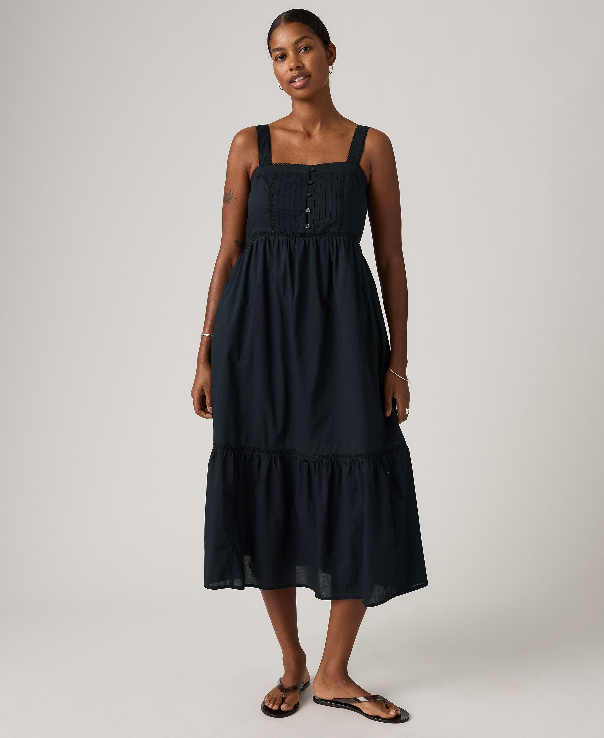 Levi's Premium Women's Mimi Square Neck Tiered Midi Dress - Anthracite Night