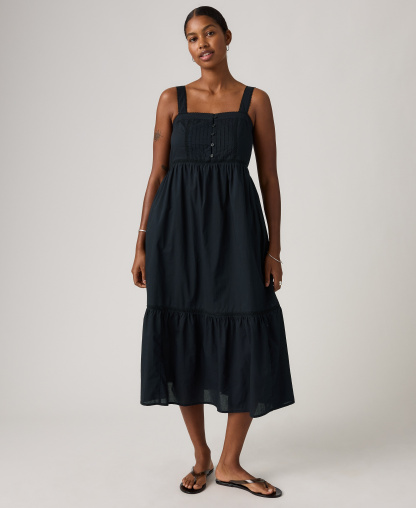 Levi's Premium Women's Mimi Square Neck Tiered Midi Dress - Anthracite Night