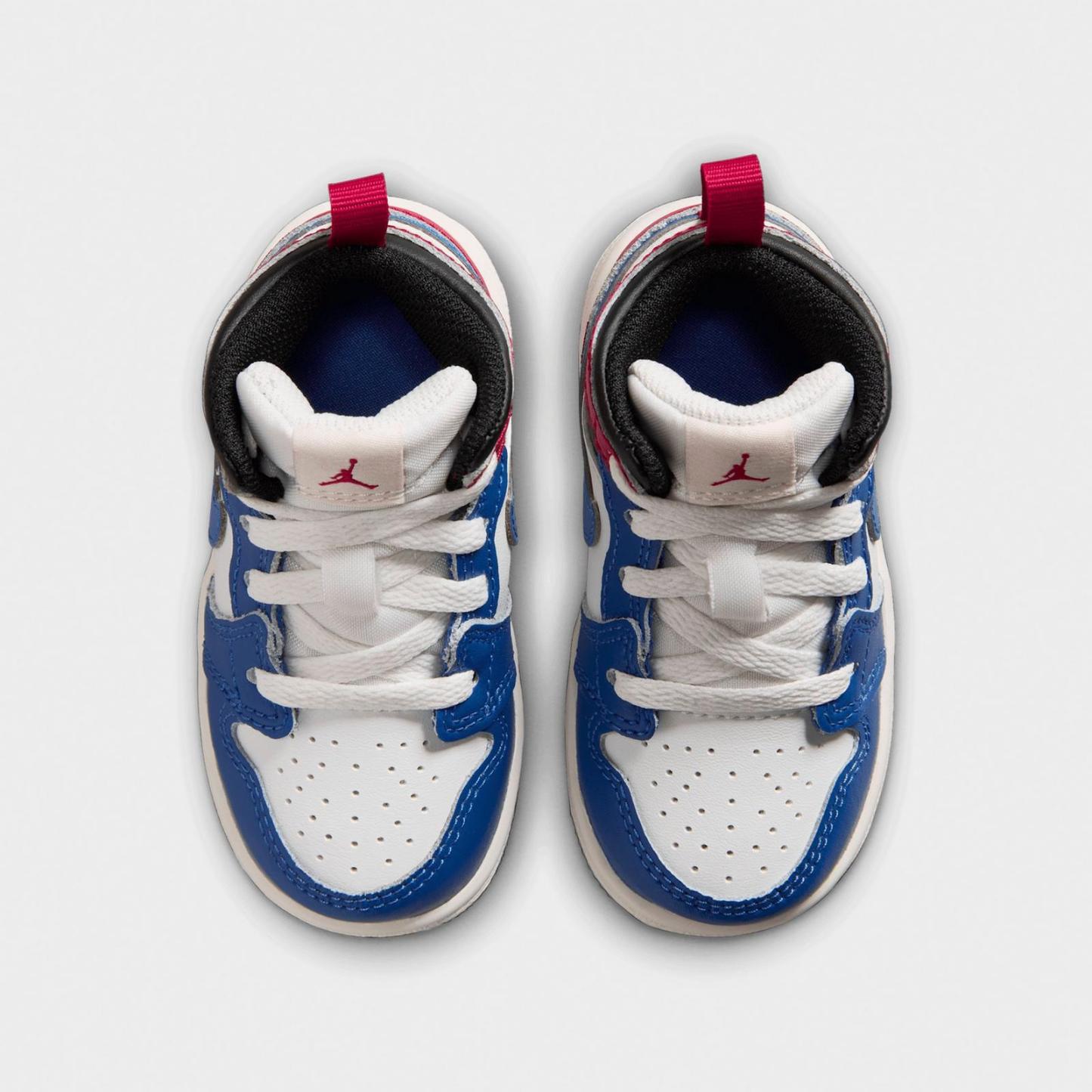 Kids' Toddler Air Jordan Retro 1 Mid Casual Shoes - True Blue/Varsity Red/Black/Summit White - view 5