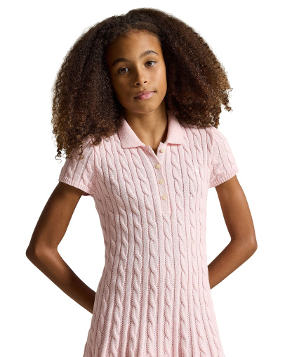 Polo Ralph Lauren Girls' 7-16 Cable-Knit Polo Sweater Dress - Hint of Pink