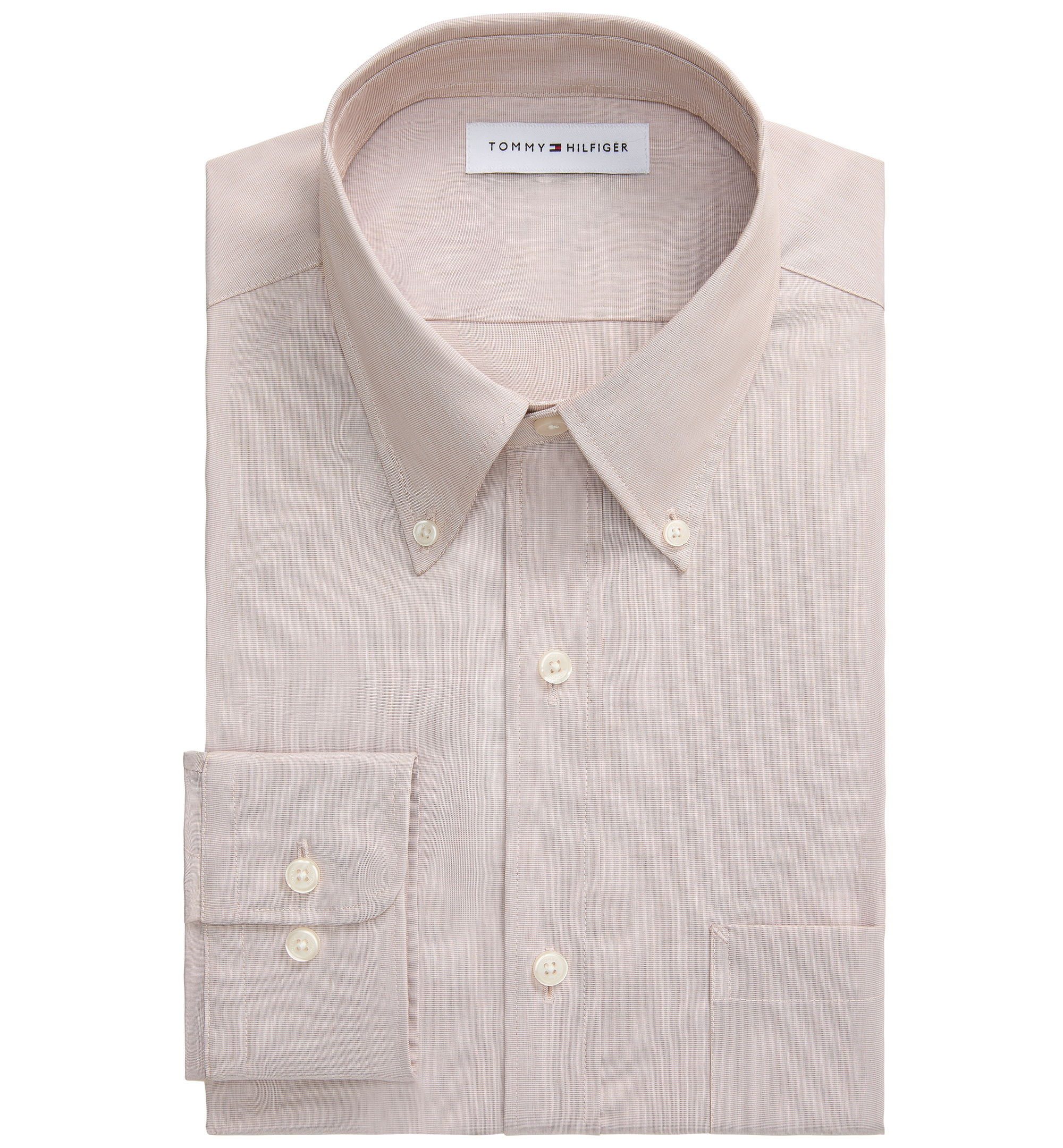 Tommy Hilfiger Men's Regular Fit Wrinkle Resistant Stretch Dress Shirt - Khaki