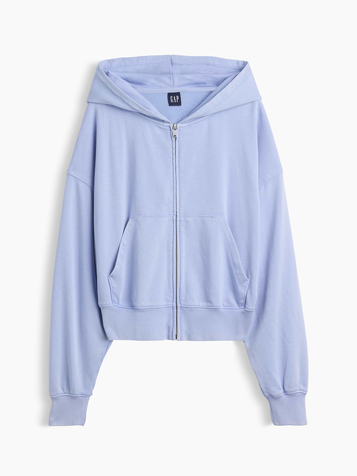 VintageSoft Terry Oversized Wedge Zip Hoodie - Light blue