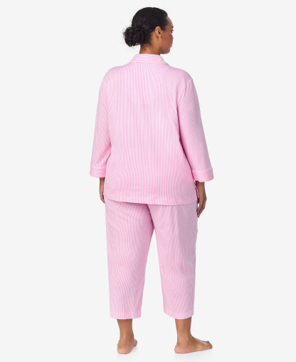 Lauren Ralph Lauren Womens 3/4 Sleeve Cotton Notch Collar Capri Pant Pajama Set - Pkwts