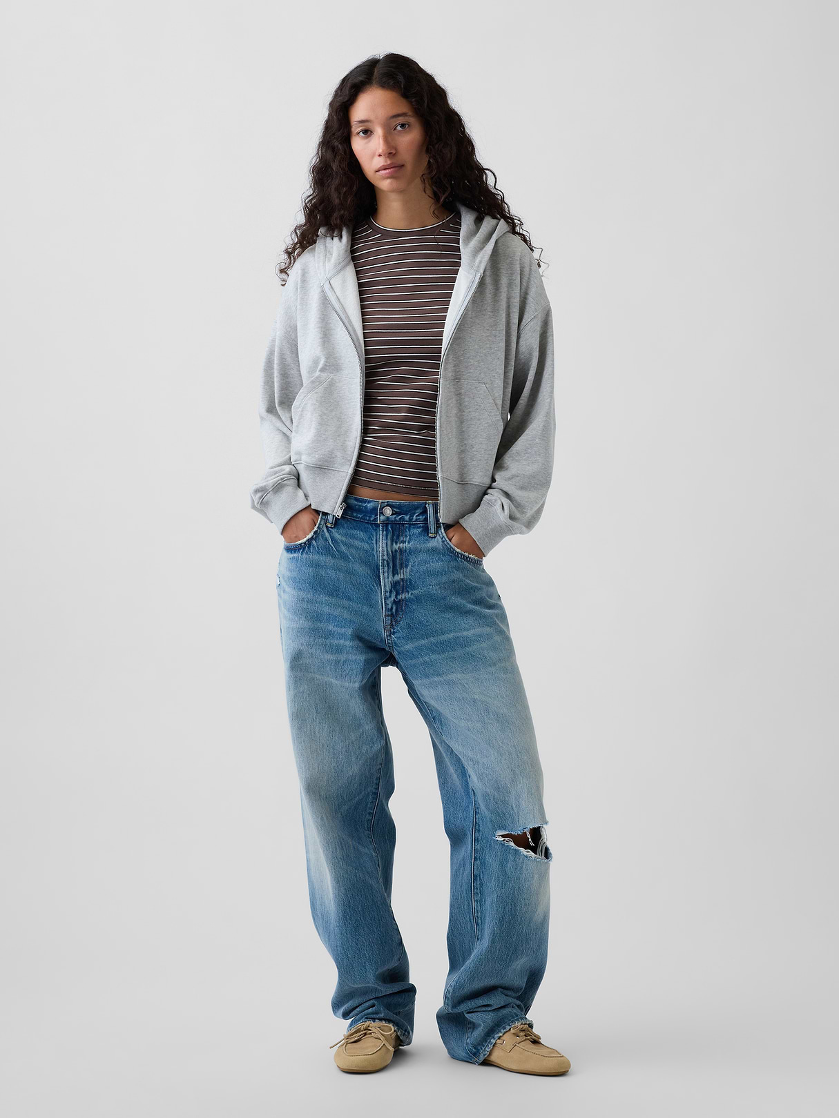 VintageSoft Terry Oversized Wedge Zip Hoodie - Heather grey