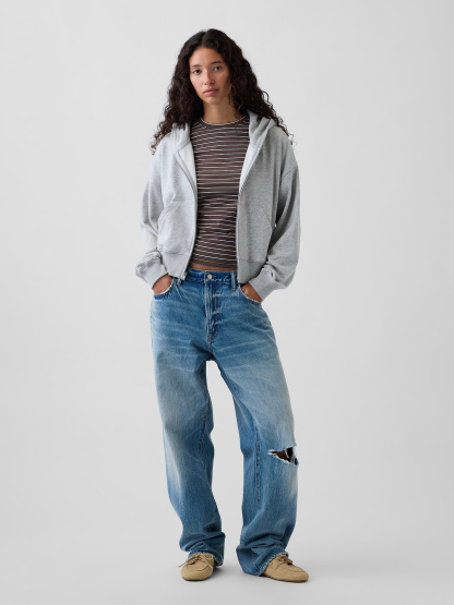 VintageSoft Terry Oversized Wedge Zip Hoodie - Heather grey