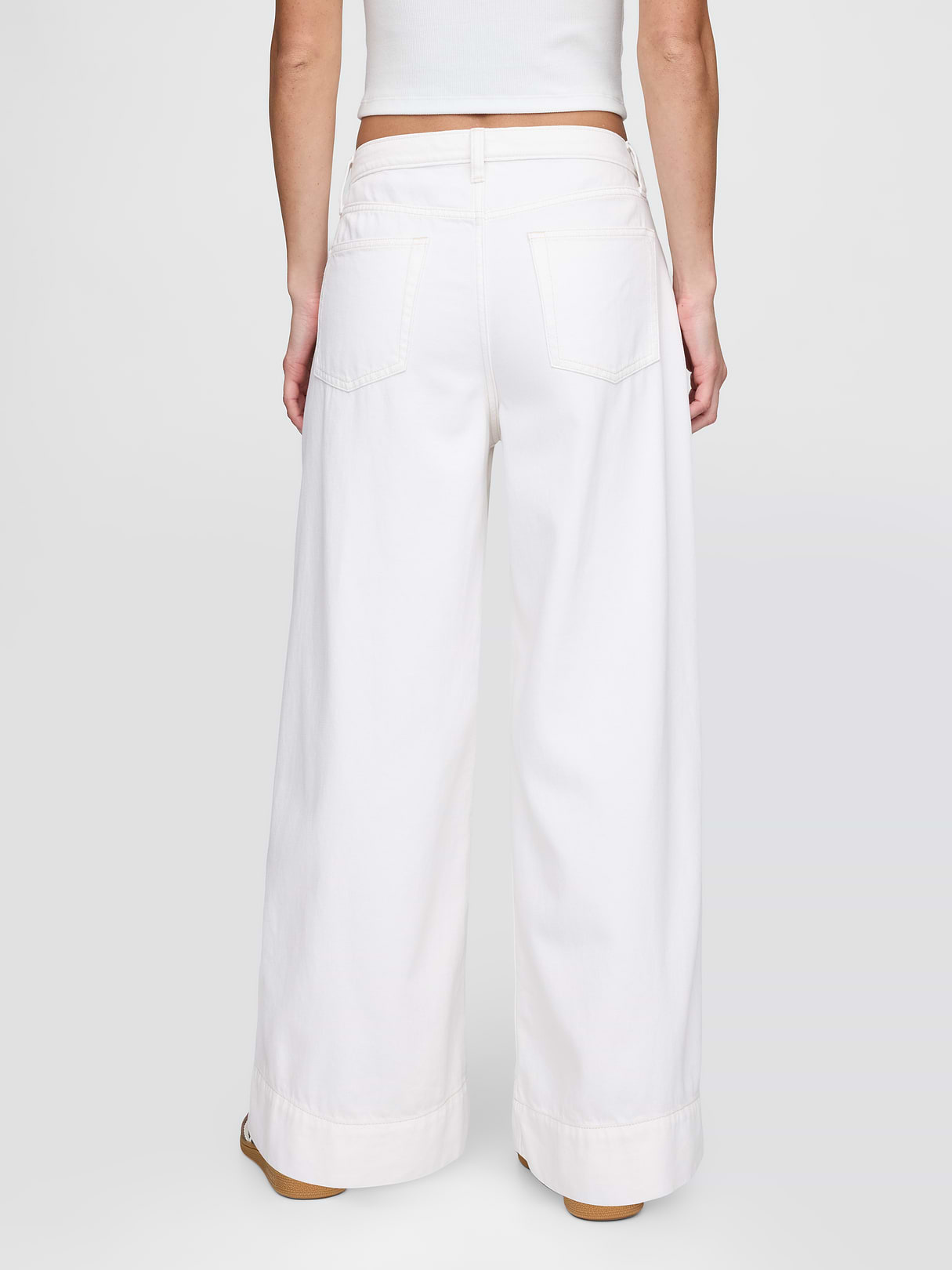Mid Rise Denim Stripe Baggy Jeans - Optic white