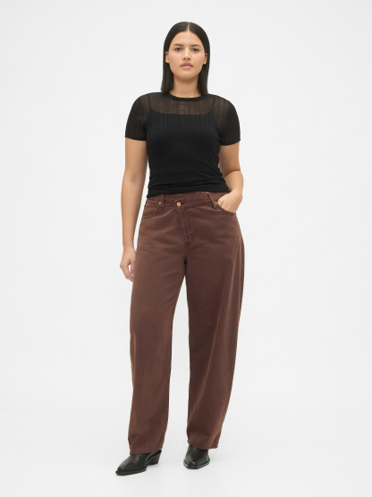 High Rise Barrel Cargo Jeans - Dark brown