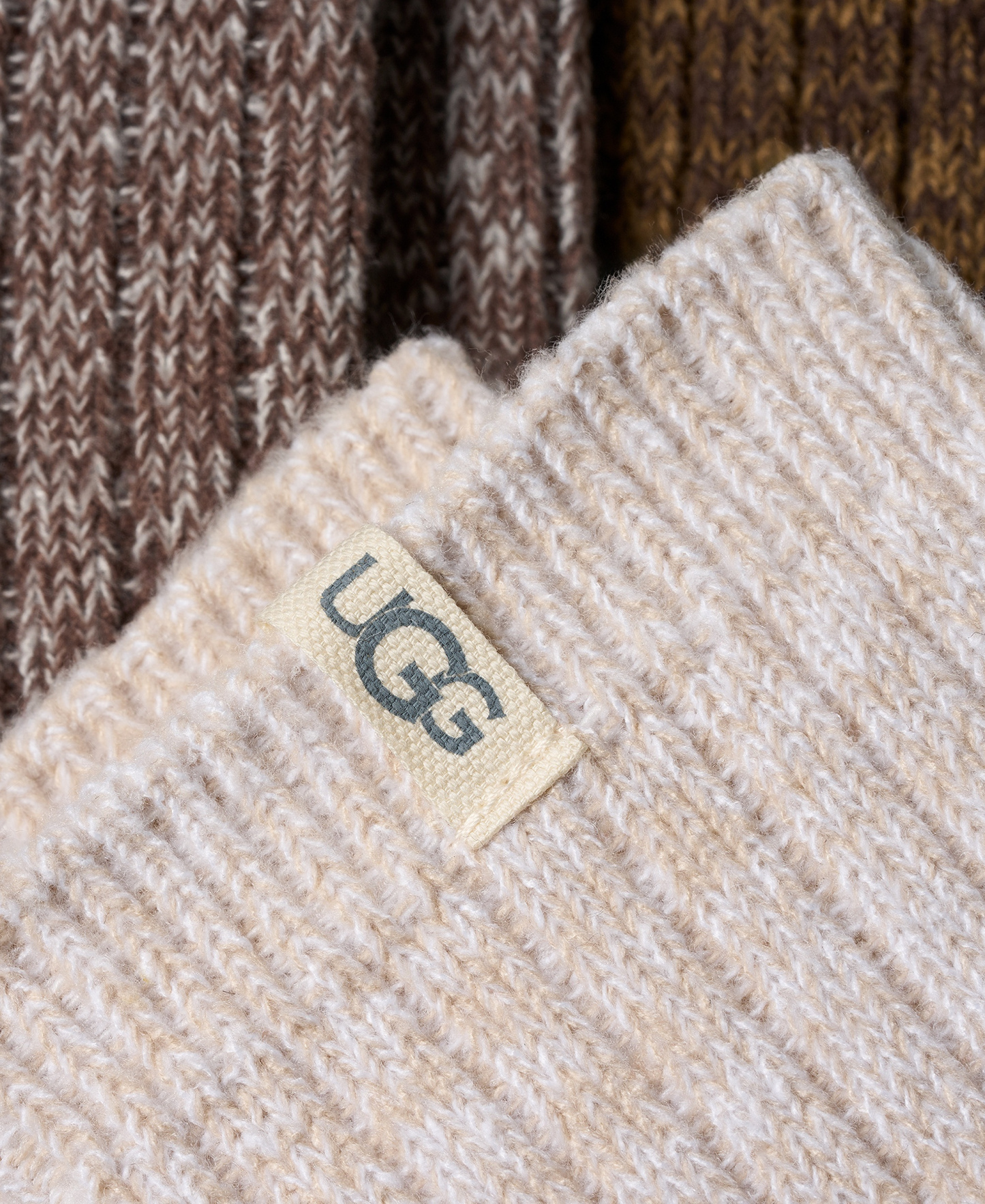 UGG® Women's 3-Piece Rib Knit Slouchy Crew Socks - Burnt Cedar / Moonlight / Coffee Grounds