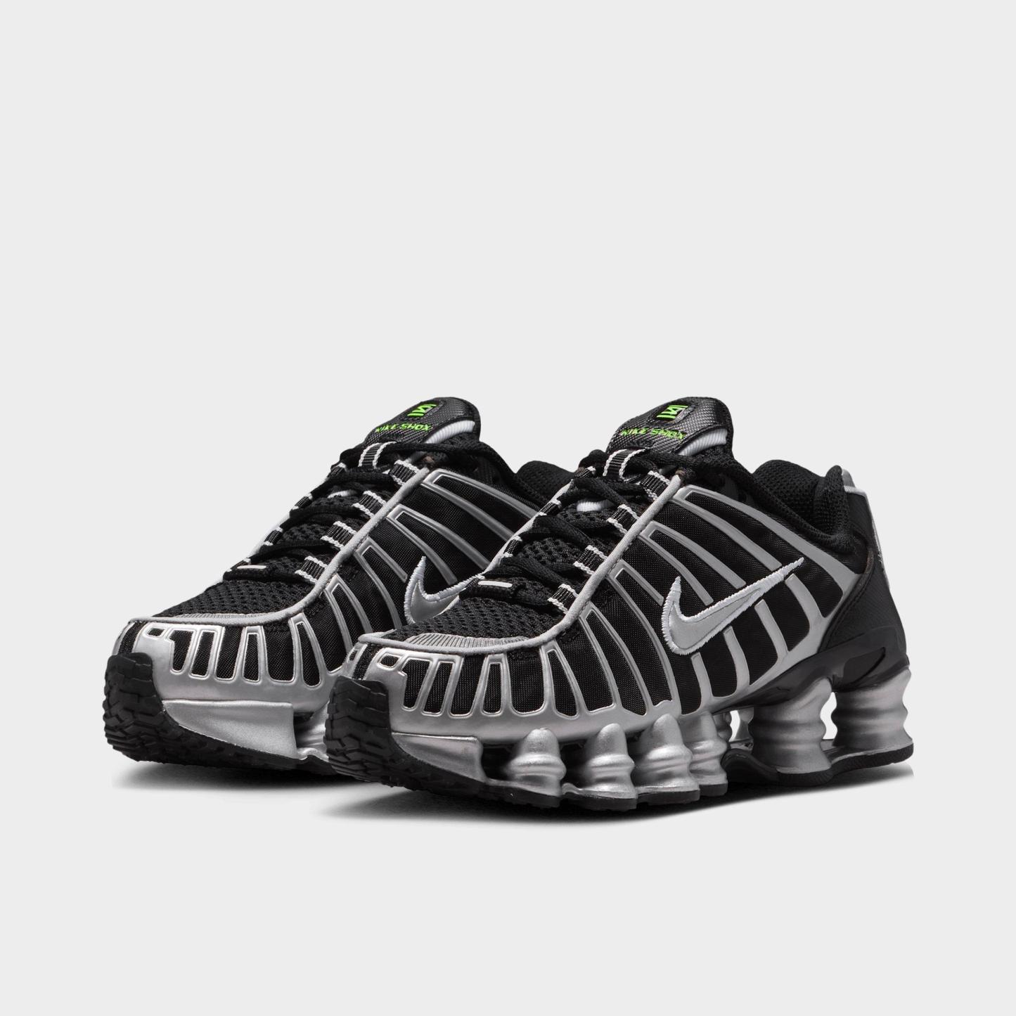Big Kids' Nithtke Shox TL Casual Shoes - Black/Volt Ice/Photon Dust/Metallic Silver - Both shoes facing left