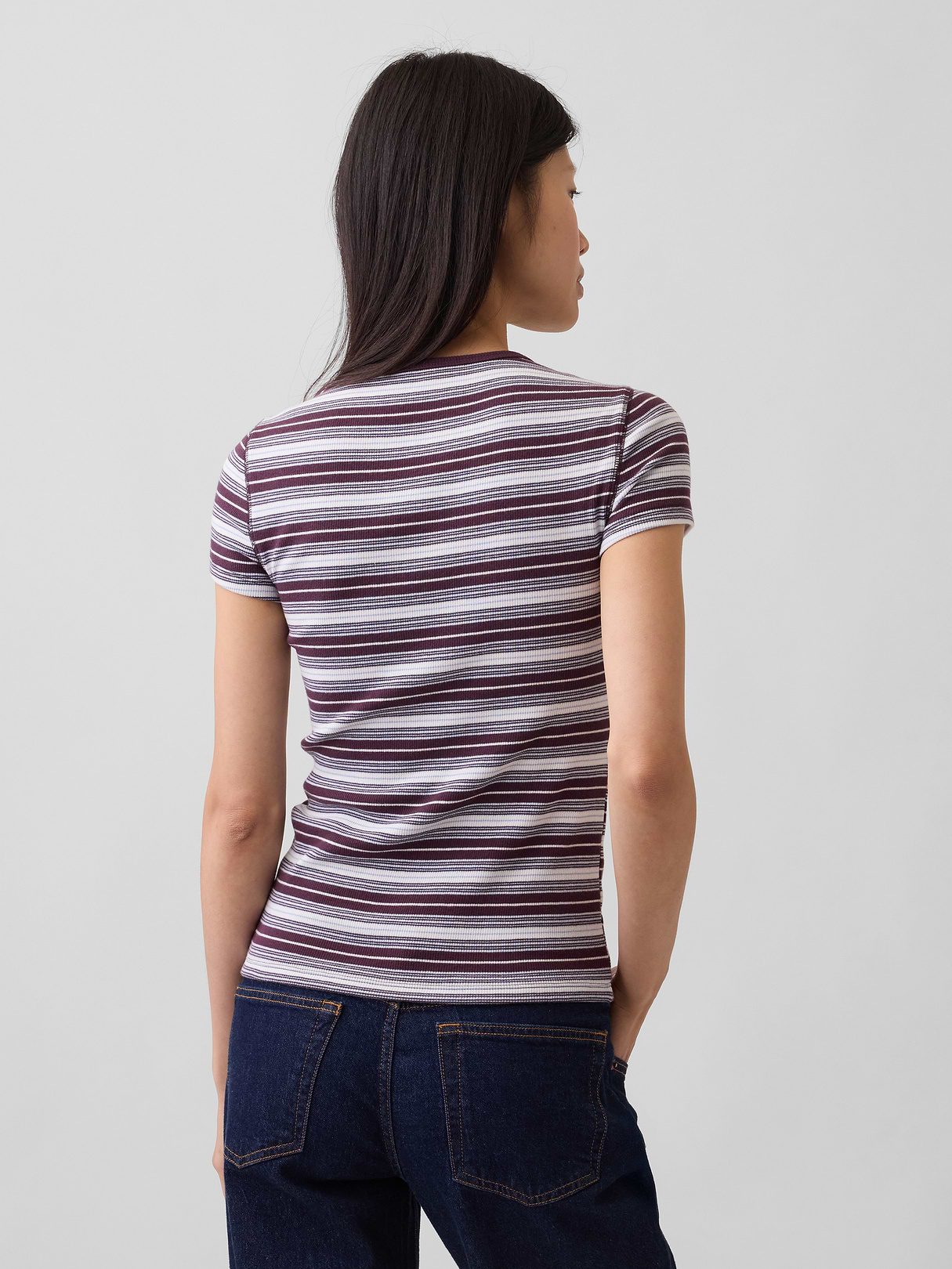 Modern Rib T-Shirt - Purple burgundy & blue stripe