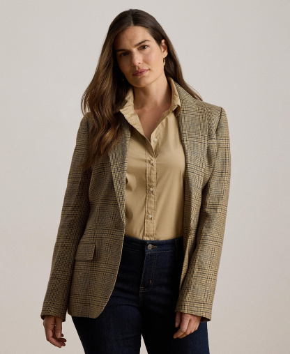 Lauren Ralph Lauren Women's Glen Plaid Padded Blazer - Tan/black Multi