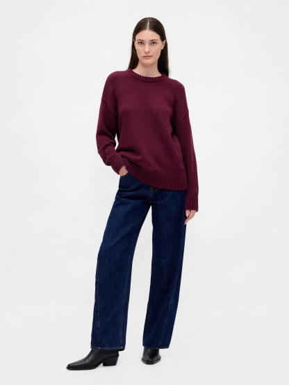 100% Cotton Oversized Sweater - Tuscan red