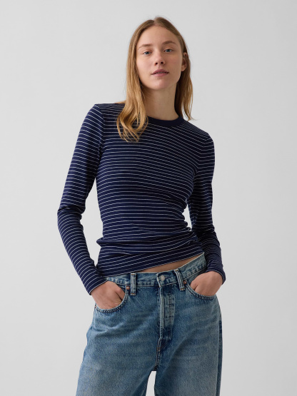 Modern Crewneck T-Shirt - Navy blue stripe