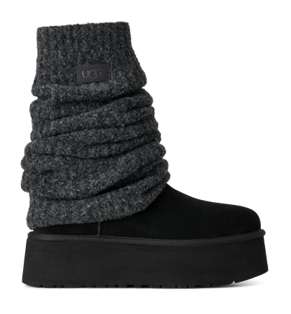 UGG® Women's Classic Mini Dipper Removable Knit Leg Warmer Suede Boots - Black