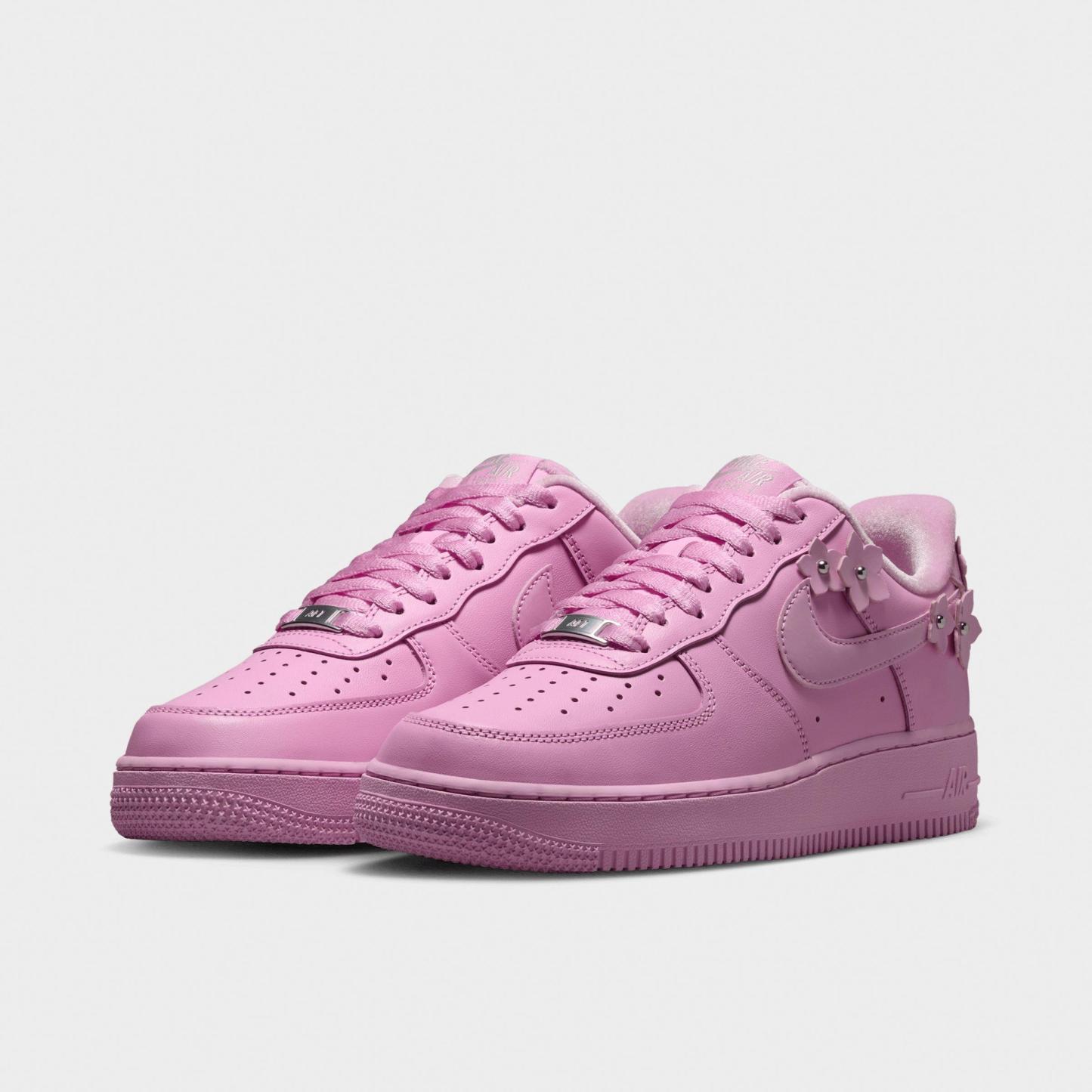 Women's Nithtke Air Force 1 '07 "Florette" Casual Shoes - Pink Rise/Pink Foam/Metallic Silver/Pink Rise - Both shoes facing left