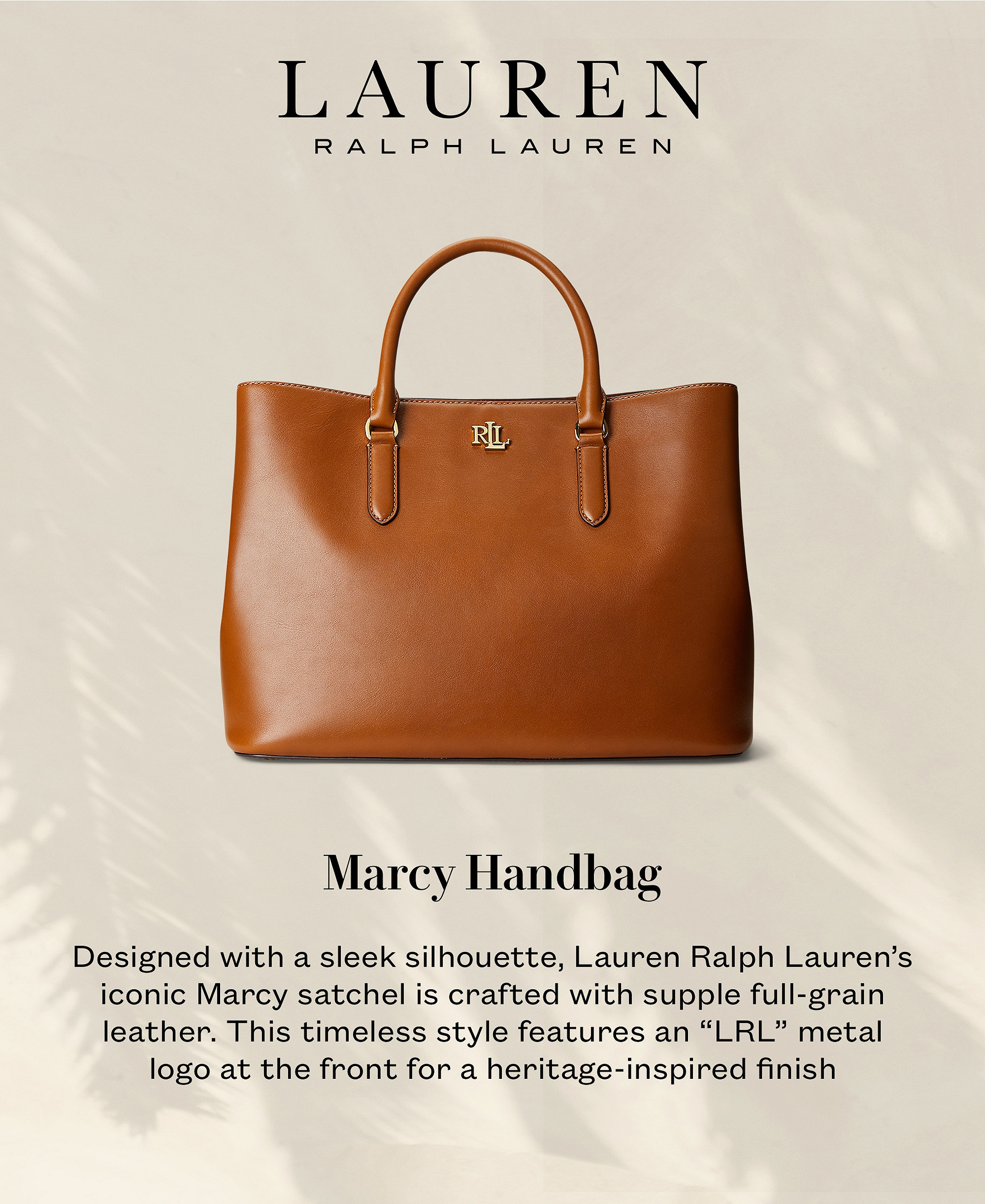 Lauren Ralph Lauren Full-Grain Leather Large Marcy Satchel Bag - Lauren Tan