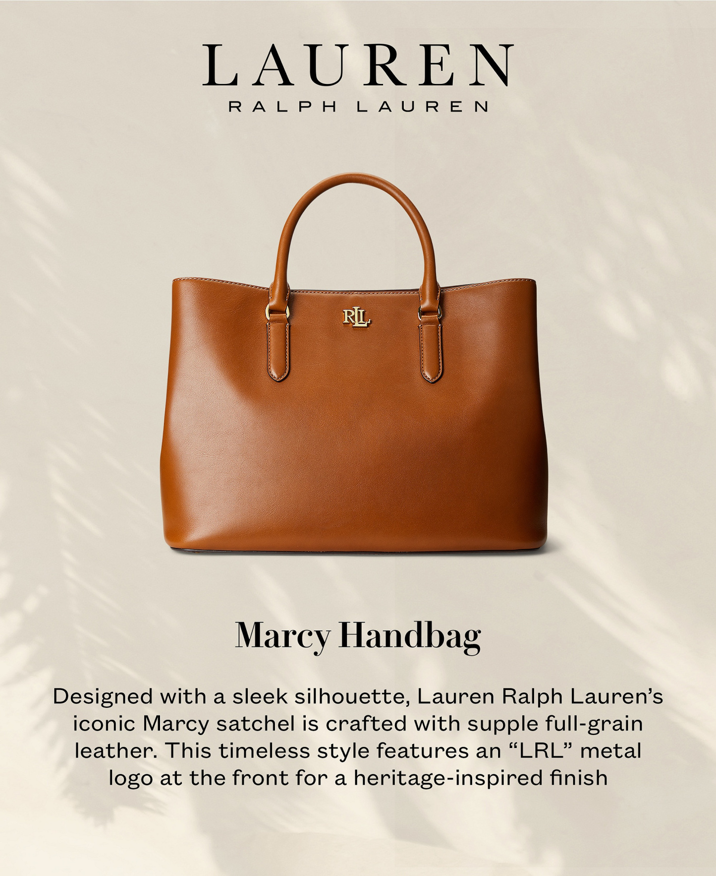 Lauren Ralph Lauren Full-Grain Leather Large Marcy Satchel Bag - Lauren Tan