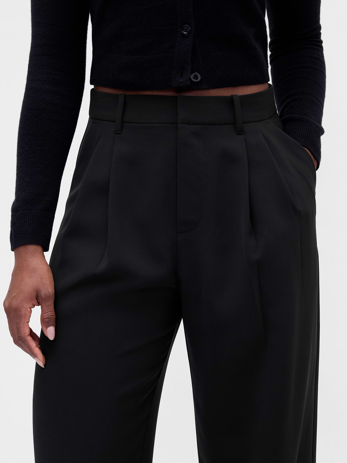 Curvy 365 High Rise Pleated Trousers - True black