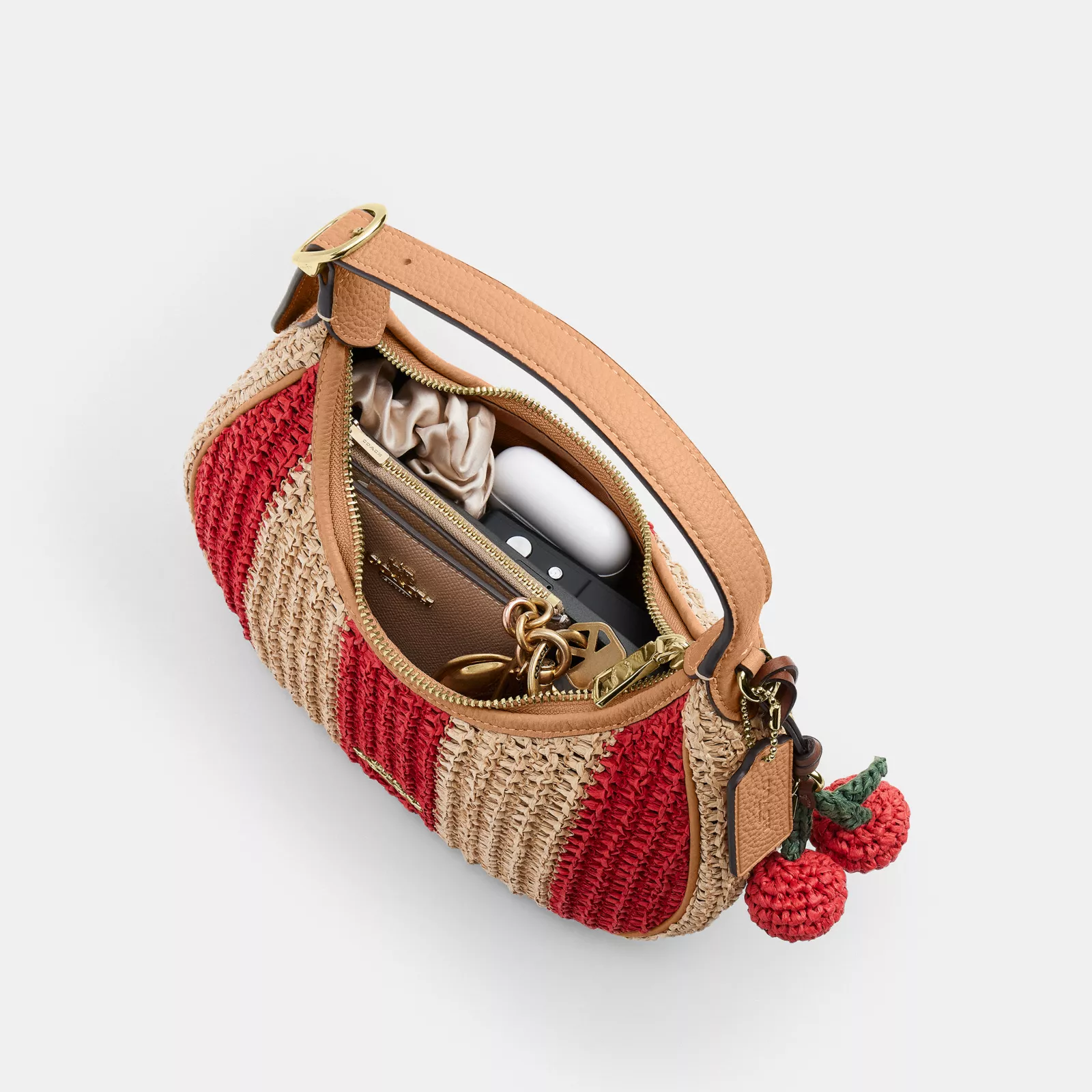 Emily Shoulder Bag With Charm - Gold/Red/Tan - view 5