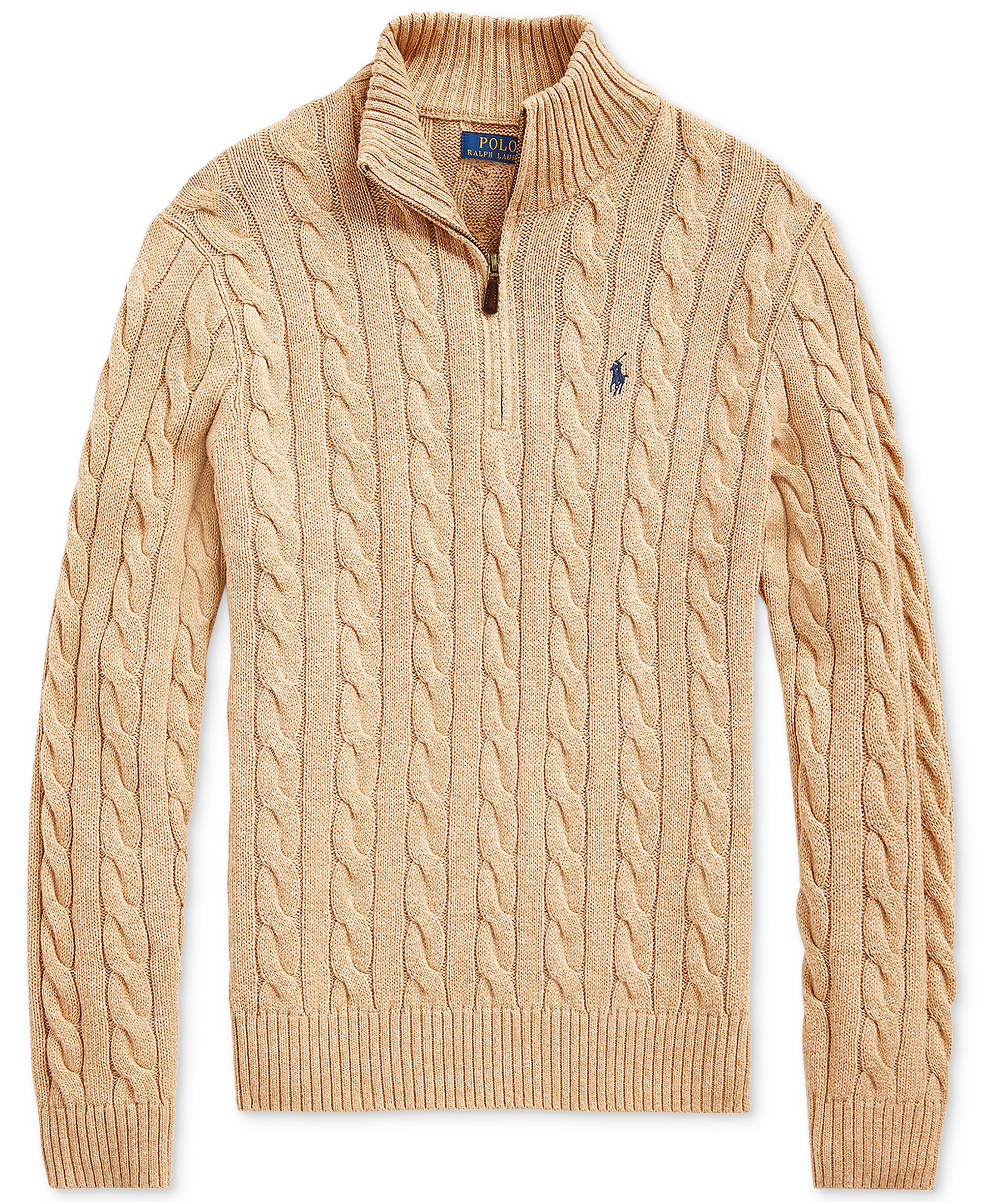 Polo Ralph Lauren Men's Cable-Knit Cotton Sweater - Camel Melange