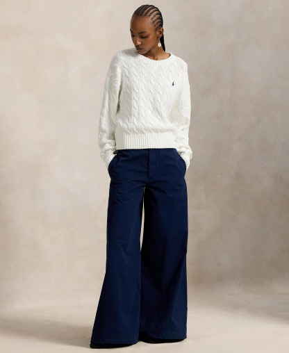 Polo Ralph Lauren Women's Cable-Knit Cotton Crewneck Sweater - White