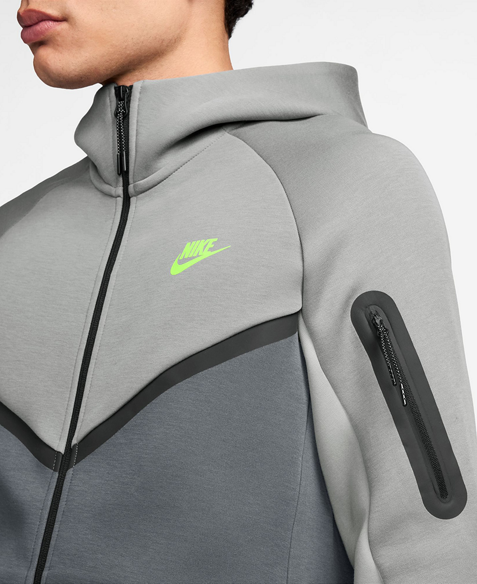 Nike Men's Tech Fleece Full-Zip Hoodie - Light Smoke Gray/Cool Gray/Volt