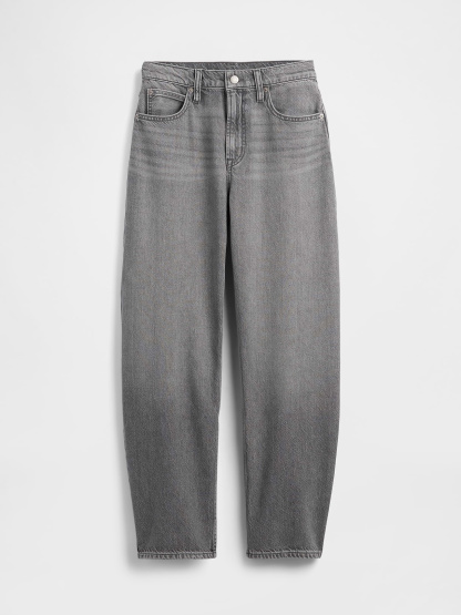 High Rise Khaki Stripe Barrel Jeans - Grey wash