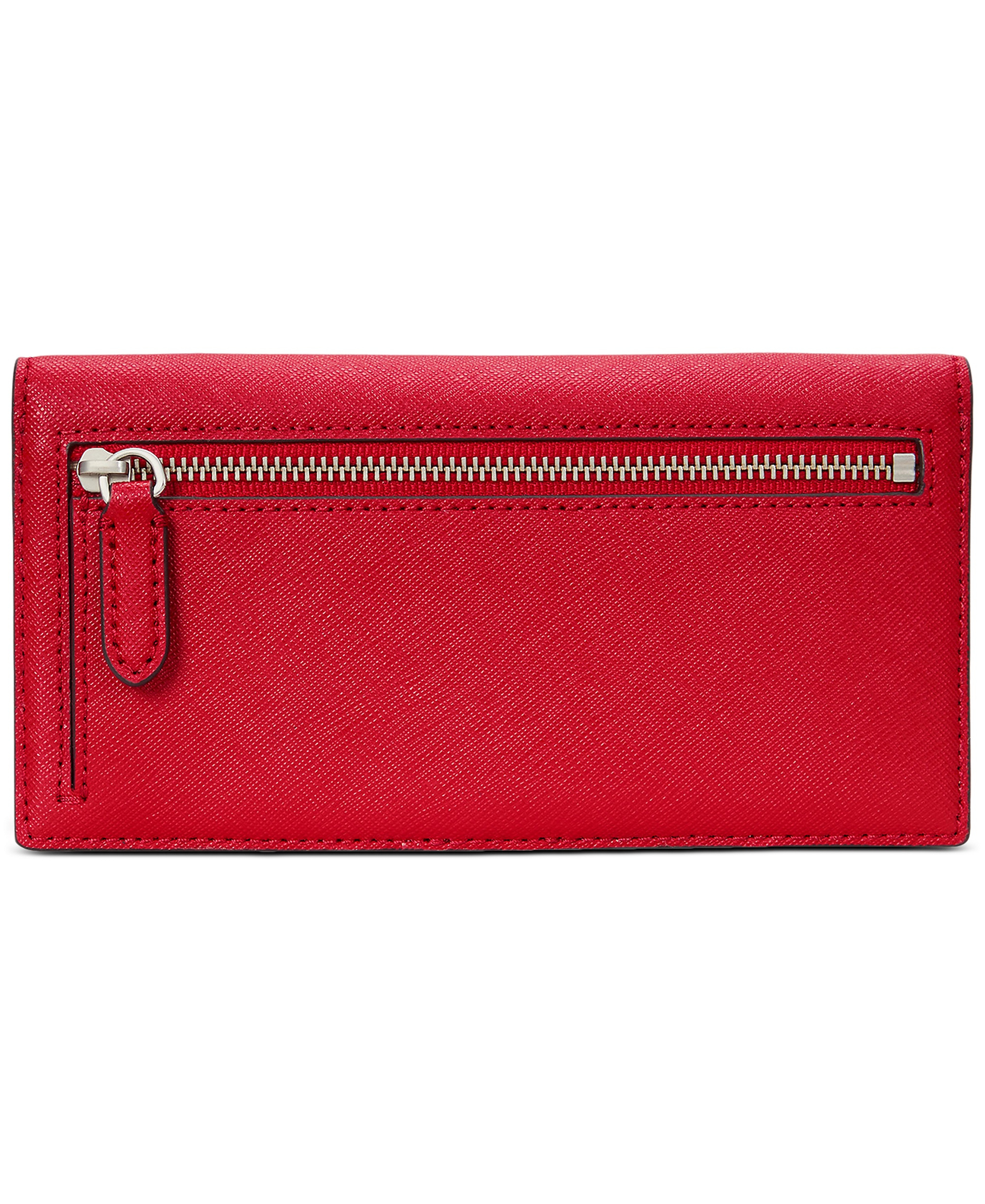 Lauren Ralph Lauren Crosshatch Leather Slim Snap Closure Wallet - Red