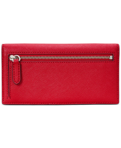 Lauren Ralph Lauren Crosshatch Leather Slim Snap Closure Wallet - Red