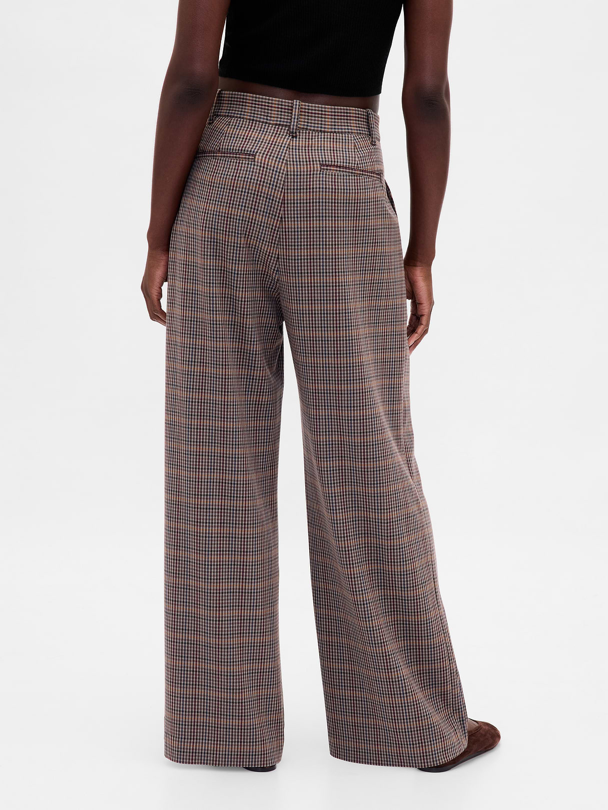 365 High Rise Pleated Trousers - Tonal brown plaid