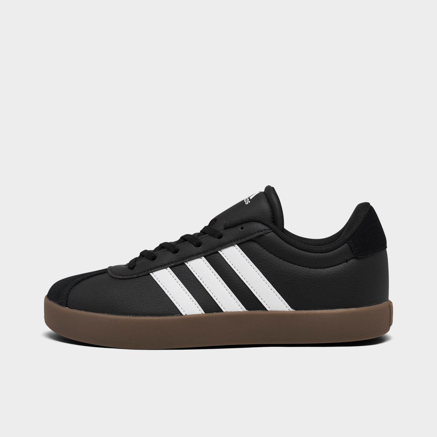 Big Kids' adidas VL Court 3.0 Skateboarding Casual Shoes - Core Black/Cloud White/Gum - Left shoe facing left. Outside of the shoe.