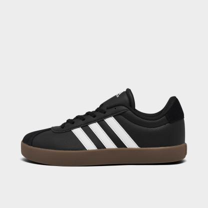 Big Kids' adidas VL Court 3.0 Skateboarding Casual Shoes - Core Black/Cloud White/Gum - Left shoe facing left. Outside of the shoe.
