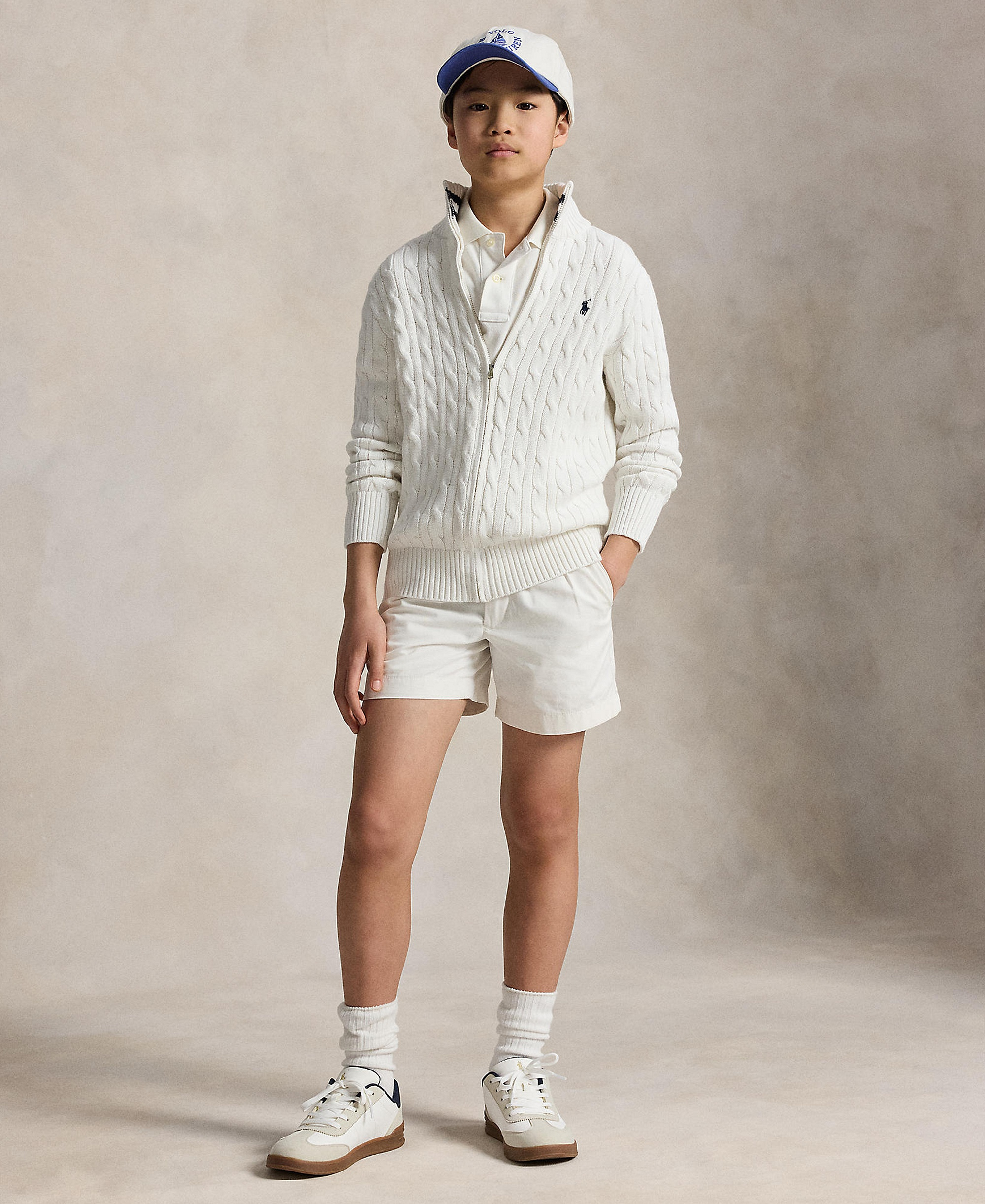 Polo Ralph Lauren Boys' 8-20 Cable-Knit Cotton Full-Zip Sweater - White